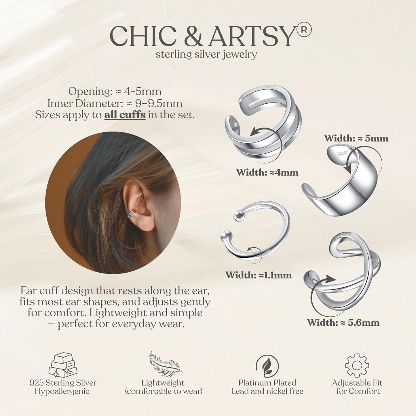Cuff Earrings 925 Sterling Silver Ear Cuff Earrings CZ Non-Piercing Fake Helix Cartilage Cuff Earrings Conch Cuffs Earrings for Women Various Styles